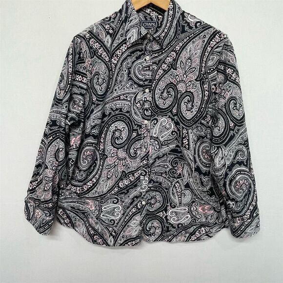 Chaps Women's Long Sleeve Paisley Button-Up Blouse Top Size 1X Floral M185 -4 - Picture 10 of 13